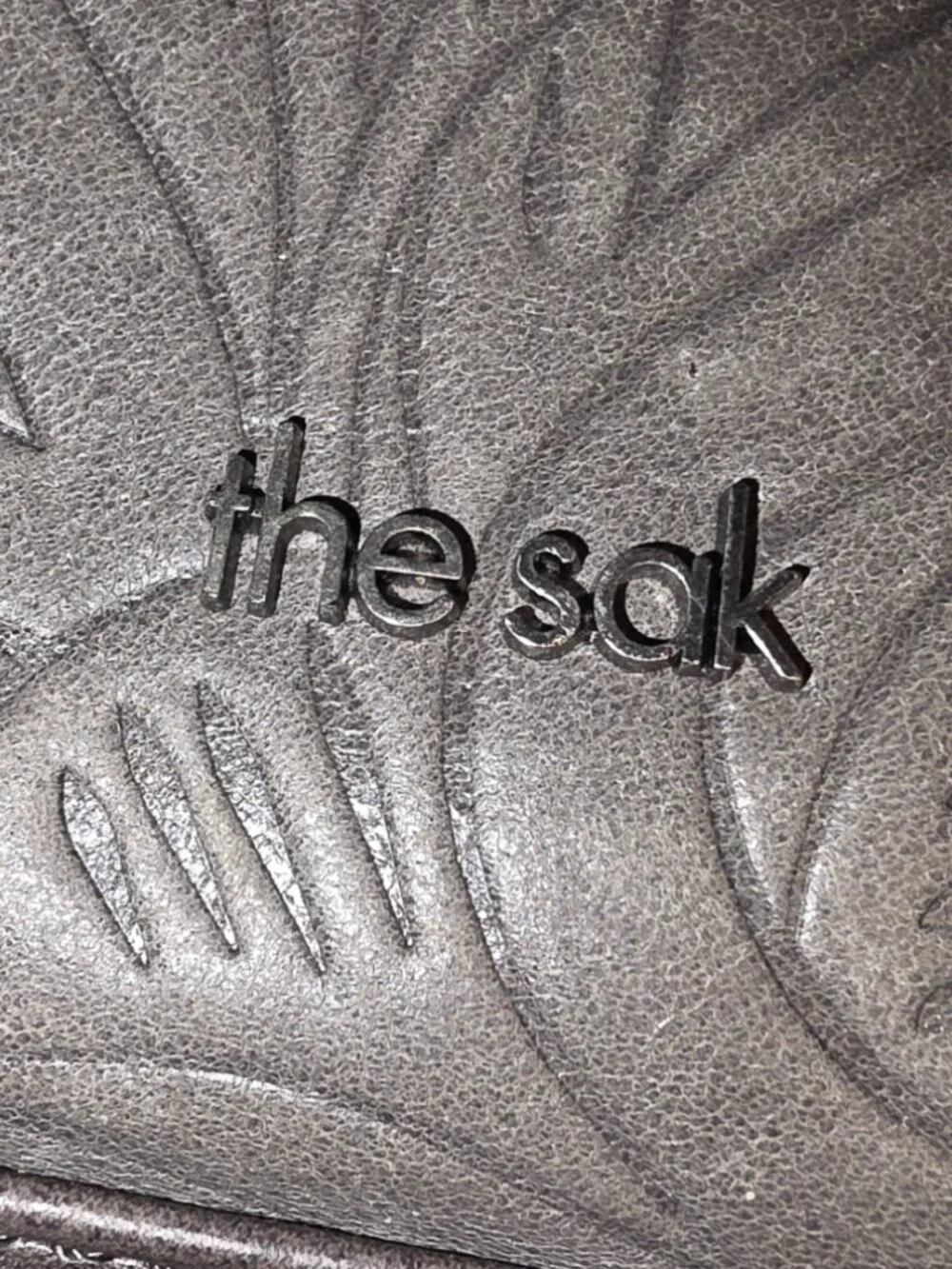 The Sak Loyola Leather Mini Convertible Backpack Floral Embossed Gray Neutral